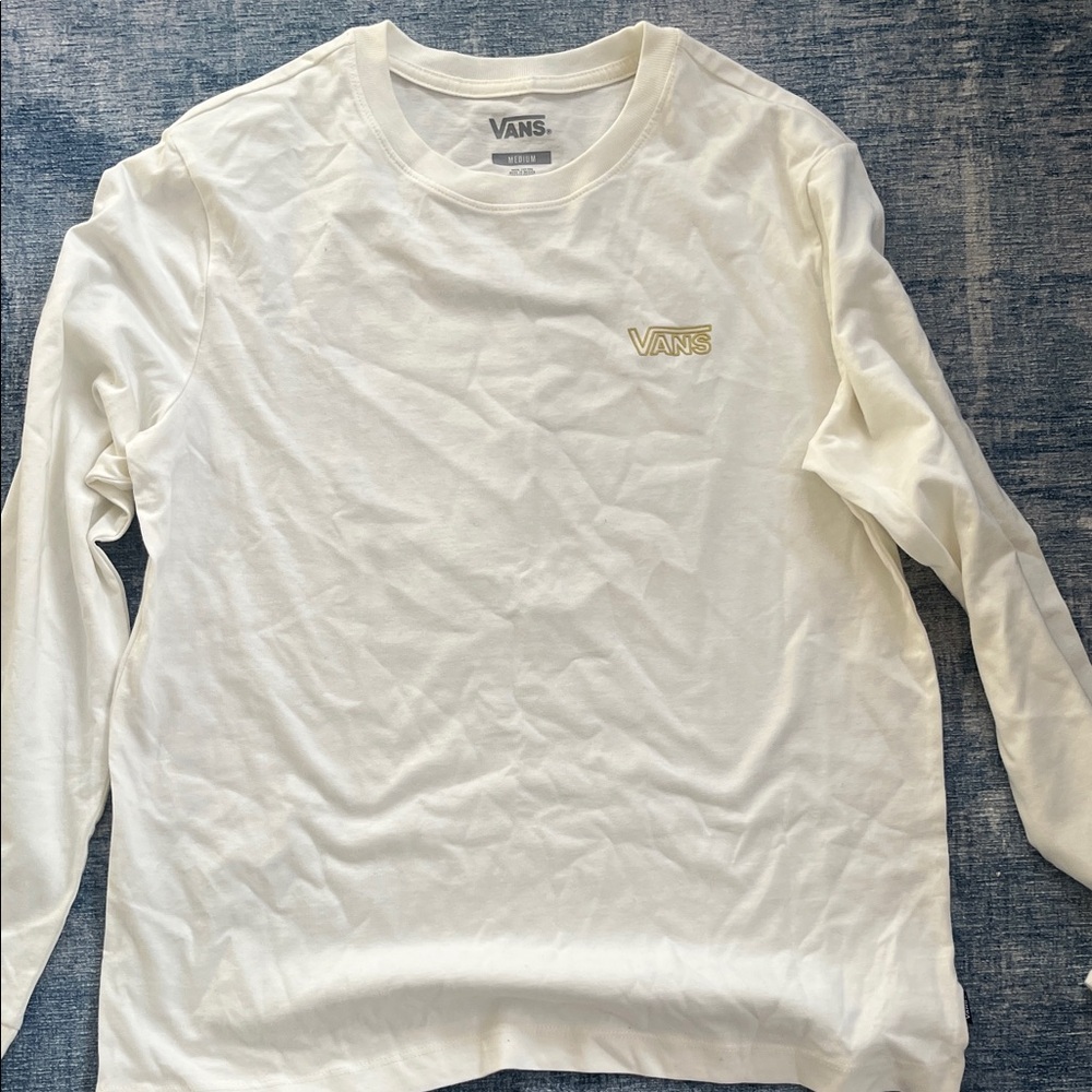Vans Cream Long Sleeve Tee with Subtle Gold Logo